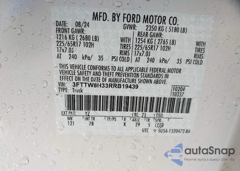 2024 Ford Maverick Xlt из США, поврежденный, VIN 3FTTW8H33RRB19439